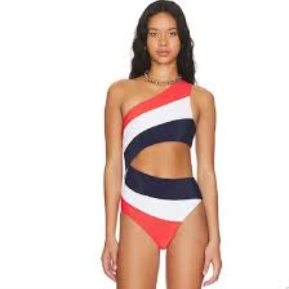 BEACH RIOT JOYCE COLOR BLOCK ONE SHOULDER WOMEN ONE PIECE SWIMSUIT SMALL NWT - Picture 1 of 6